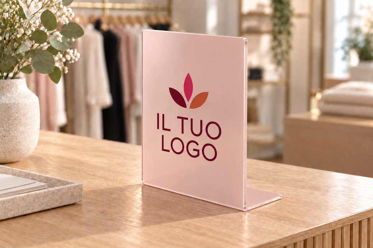 Rendering cartello a L con stampa del logo a colori: cipria-logo-colorato