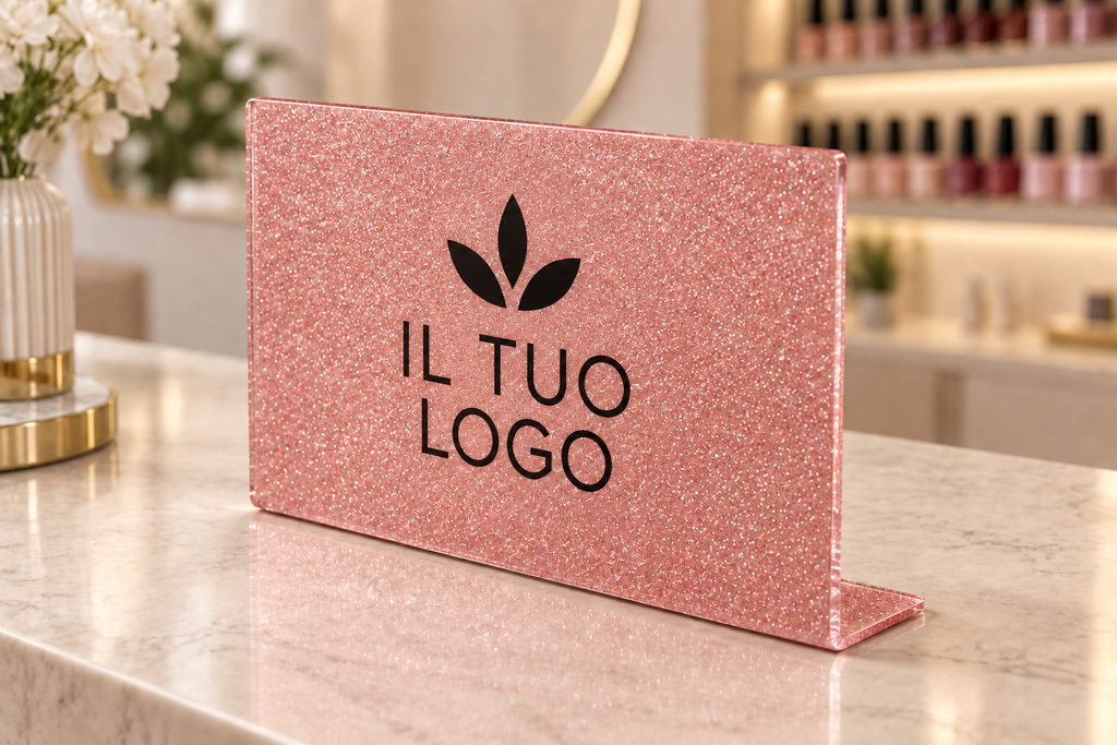 Rendering dimostrativo cartello a L: glitter-rosa-beauty-v2