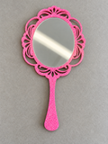 Specchio Ludoo rosa glitter, ovale silver – foto ritoccata