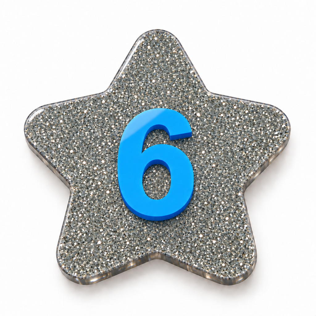 Anteprima stelline glitter argento e numeri in plexiglass azzurro lucido in rilievo – 6