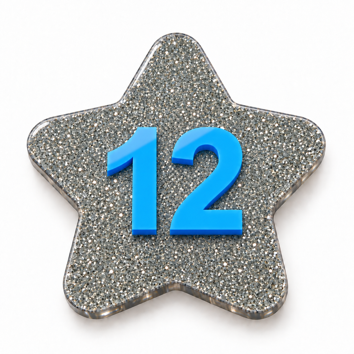 Anteprima stelline glitter argento e numeri in plexiglass azzurro lucido in rilievo – 12