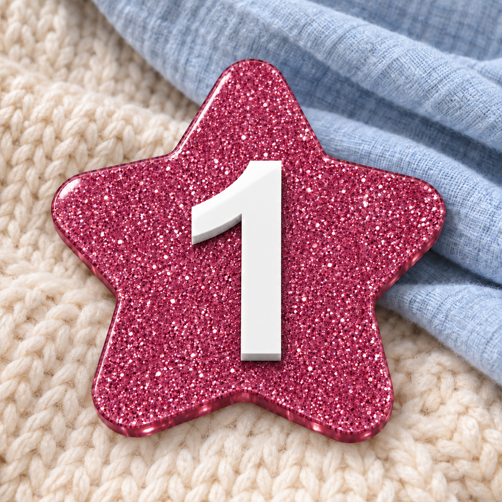 Anteprima stelline glitter rosa con numeri bianchi in rilievo – tessuti