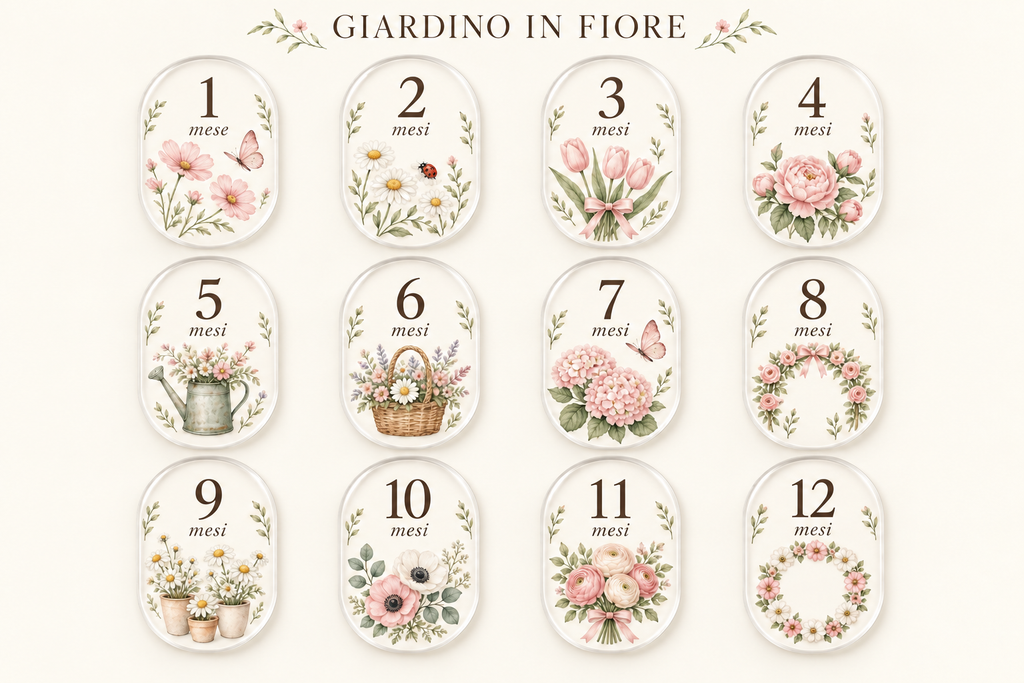 Anteprima illustrativa della collezione Giardino in fiore, mesi da 1 a 12