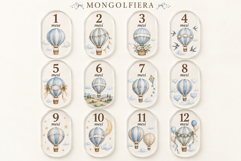 Anteprima illustrativa della collezione Mongolfiera, mesi da 1 a 12