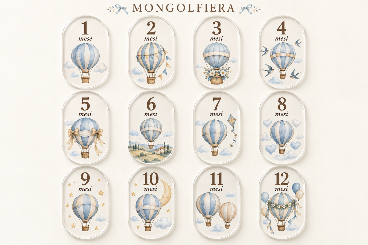 Anteprima illustrativa della collezione Mongolfiera, mesi da 1 a 12