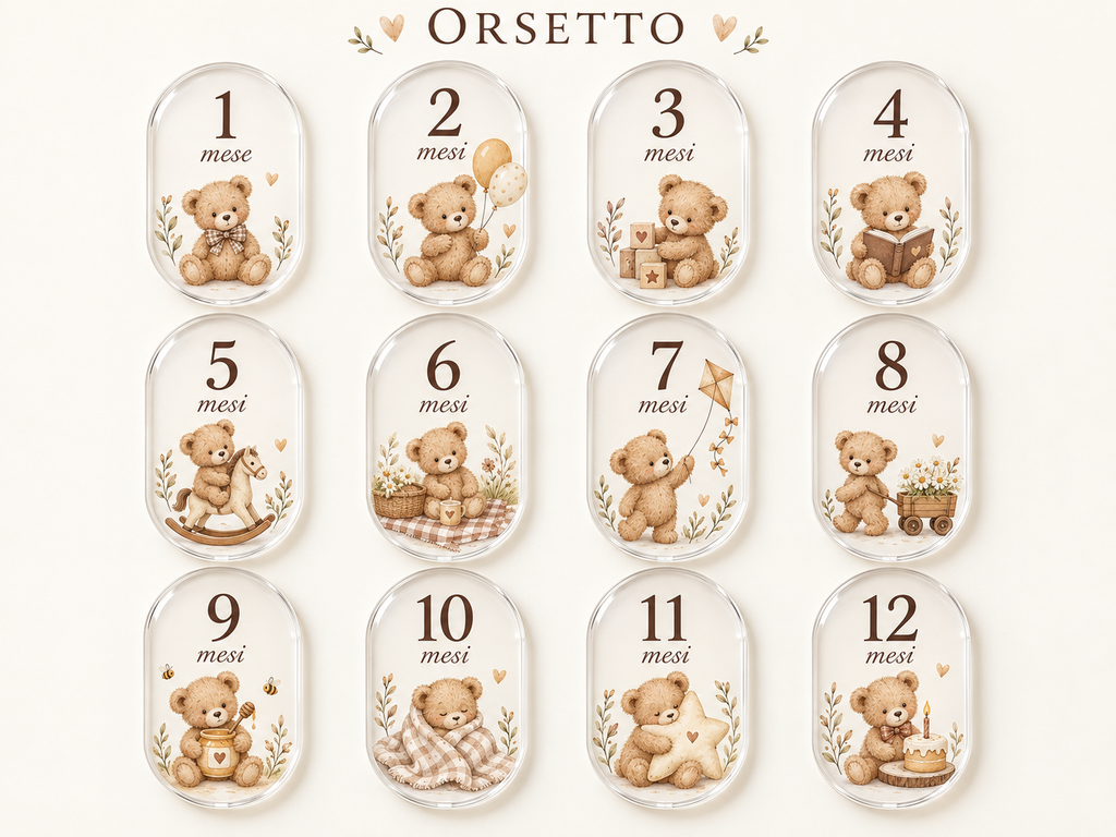 Anteprima illustrativa della collezione Orsetto, mesi da 1 a 12