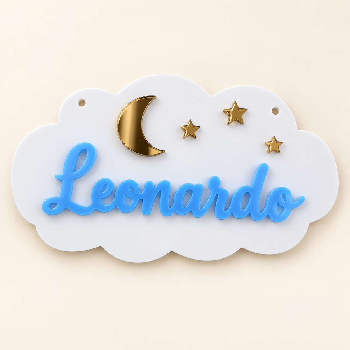 Nuvoletta Leonardo azzurra con luna e stelline oro — immagine rielaborata